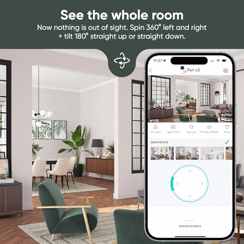 WYZE Cam Pan v3 Indoor/Outdoor IP65-Rated 1080p Pan/Tilt/Zoom Wi-Fi Smart Home Security Camera with Color Night Vision, 2-Way Audio, Compatible with Alexa & Google Assistant, Black, 2-Pack