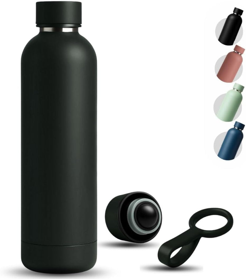 AZH-1000ml Stainless Steel Water Bottle 1litre Double Insulated Water Bottle for Kids School Carry Handle BPA Free Drinking Thermos Flask زجاجة معزولة (BLACK, LARGE) - LARGE BLACK