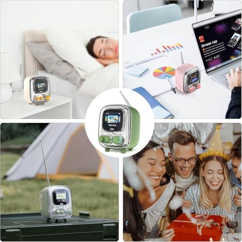 Tiivoo-2 Portable Bluetooth Speaker with FM Radio, Pixel Art Retro Mini Wireless Speaker, Vintage Decor for Party, Office Desk, Home, Bedroom, Kitchen, Retro Green