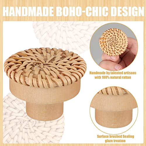 Wooden Drawer Knobs, Rattan Dresser Knobs Round Handmade Wicker Woven and Screws for Boho Furniture Knobs Cabinets Dresser Handles Hardware Pulls Cabinet Knobs (6 Knobs and 6 Screws)