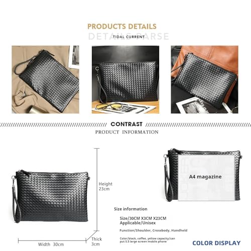Skycare Leather Handbags for Men Large Purse Clutch Bag Black