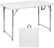 MOMENT Foldable Lightweight Trestle Outdoor Camping Tables, Heavy Duty Plastic Outdoor Folding Picnic Table, Folding Trestle Table For BBQ Party, Folds in Half with Carry Handle, White - 120x60cm