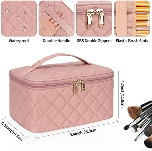 OCHEAL Makeup Bag, Portable Cosmetic Bag, Large Capacity Travel Makeup Case Organizer, Black Makeup Bags For Women Toiletry Bag for Girls Traveling With Handle and Divider
