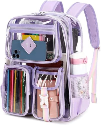 Clear Backpack Stadium Approved, Heavy Duty PVC Transparent Book Bag for Girls See Through Backpack for School