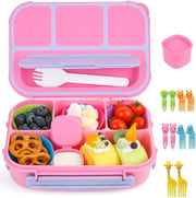 Bento Lunch Box Kids, Lunch Containers Adults With 4 Compartments, Lunch Container for Adults/Kids with forks, Food container 1300ML leak proof, Microwave & Freezer Safe,BPA Free (Green) - Pink