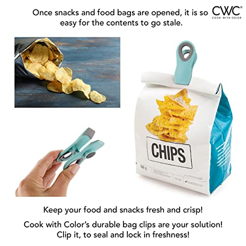 COOK WITH COLOR 10 Pc Bag Clips with Magnet, Food Clips, Chip Clips, Bag Clips for Food Storage with Air Tight Seal Grip, Snack Bags and Food Bags (Ombre, Shades of Blue, Green and White)