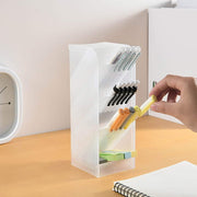 Marbrasse 3 Pcs Big Desk Organizer- Pen Organizer Storage for Office, School, Home Supplies, Translucent White Pen Storage Holder, High Capacity, Set of 3, 12 Compartments (White Big Pen Holder) - 3-Piece Big White