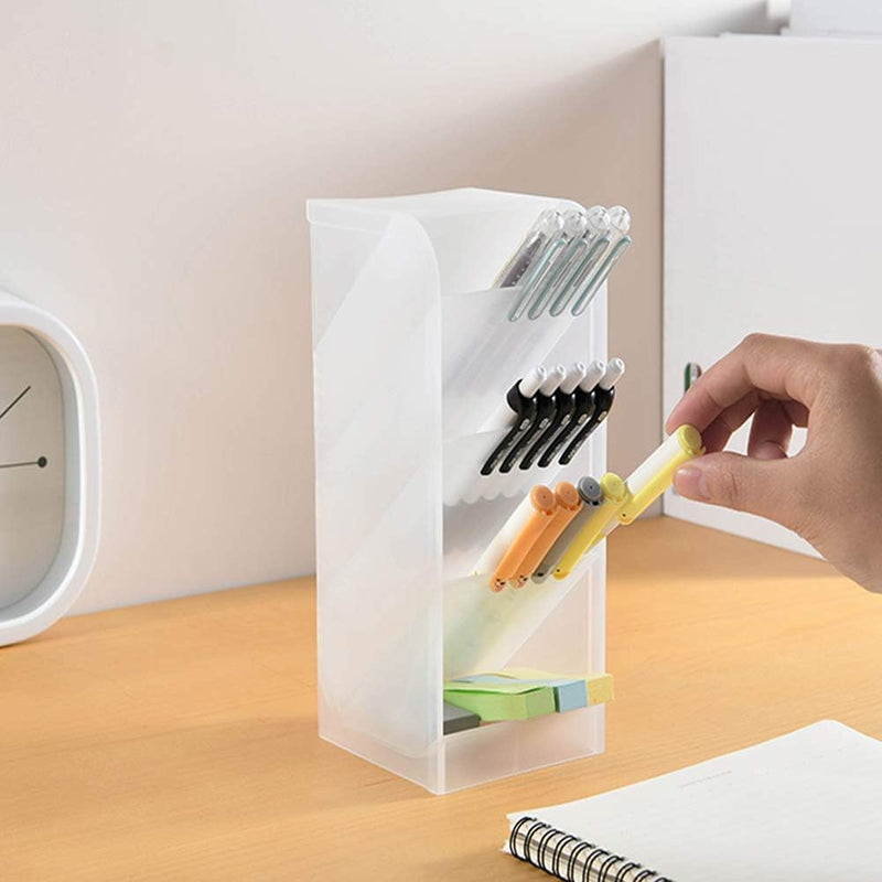 Marbrasse 3 Pcs Big Desk Organizer- Pen Organizer Storage for Office, School, Home Supplies, Translucent White Pen Storage Holder, High Capacity, Set of 3, 12 Compartments (White Big Pen Holder) - 3-Piece Big White