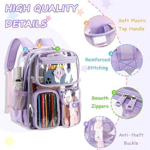 Clear Backpack Stadium Approved, Heavy Duty PVC Transparent Book Bag for Girls See Through Backpack for School