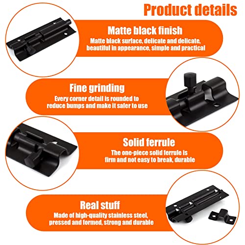 OPULENO Door Sliding Bolt Latch, 3inch Sliding Bolt Latches, 2 Packs Stainless Steel Bolt Locks Hardware with Screw for Window Door Furniture Bedroom Hotel Toilet Bathroom