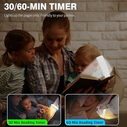 Exrp Reading Light, Book Lights for Reading in Bed, Rechargeable Reading Lamp with 2 Timing Modes, 3 Color Modes & 5 Brightness Dimmable, Great Gifts for Kids, Nighttime Readers, AND-55