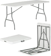 SKY-TOUCH Folding Lightweight Trestle Outdoor Camping Table,Heavy Duty Plastic Outdoor Folding Picnic Table,Folding Trestle Table For BBQ Party, Folds in Half with Carry Handle,White(1807575cm) - 180Ã75Ã75cm