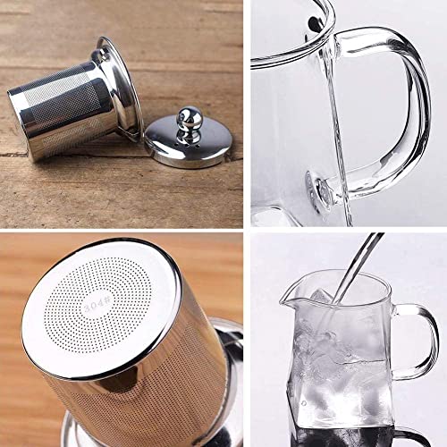 AZSCYN Square Glass Teapot for One with Heat Resistant Stainless Steel Infuser Perfect for Tea and Coffee,Clear Leaf Teapot with Strainer Lid Gift for Your Family or Friends (750 ML)