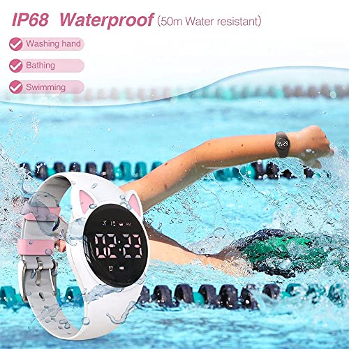 ELECDON Kids Digital Sport Watch, Kids Watch for Girls Boys with Pedometer Alarm Clock Stopwatch Distance Calories IP68 Waterproof LED Display Great Gift for Children (White)