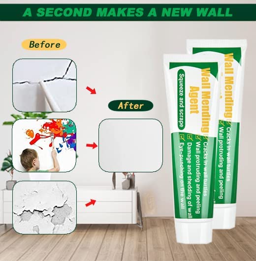 Wall Mending Agent Repair Paste Kit: Drywall Repair Putty, Safe Wall Repairing Ointment, Crack Repair Cream with Scraper, for Wood Plaster Surface Repair, Easy to Fill (100g x2 Sets)