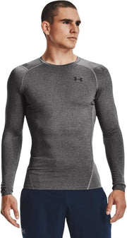 Men's Ua Hg Armour Comp Ls Long-Sleeve Sports Top, Breathable Long-Sleeved Top for Men (Pack of 1) - Carbon Heather / / Black