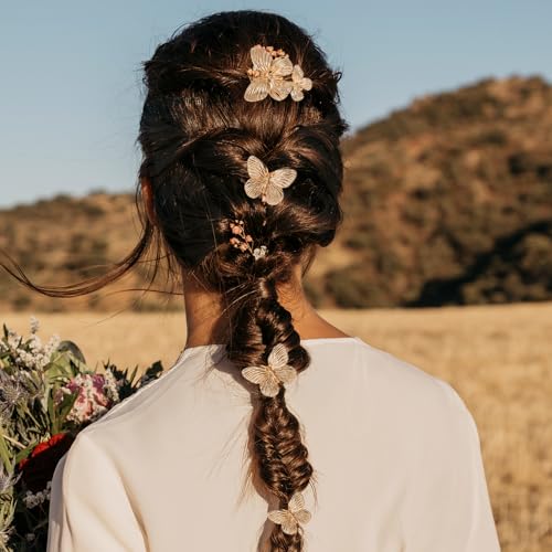 Piriuuo 5 Pieces Gold Butterfly Hair Clips, Butterfly Hair Pins Bridal Wedding Decoration Hair Pins Bride Headwear Butterfly Hair Accessories for Women and Girls