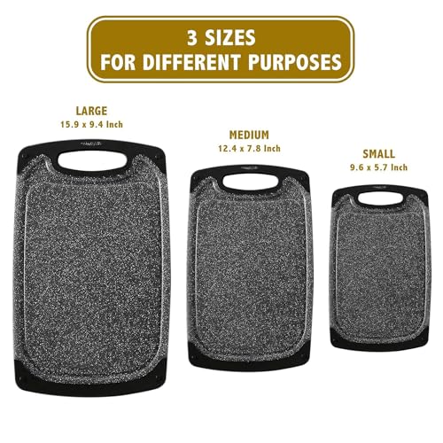 Joyzzz Kitchen Cutting Board, 3 pcs Professional Chopping Boards Sets, No BPA Cutting Board with Grinding Area, Non-Slip Dishwasher Safe Cutting Board, Juice Grooves and Carrying Handle