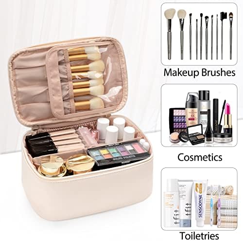 OCHEAL Makeup Bag, Portable Cosmetic Bag, Large Capacity Travel Makeup Case Organizer, Black Makeup Bags For Women Toiletry Bag for Girls Traveling With Handle and Divider