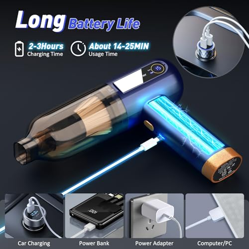 Musclez 4-in-1 Handheld Car Vacuum Cleaner Cordless,15000Pa Portable Car Vacuum Cleaner with LED Display,Rechargeable Mini Dust Buster for Car, Home, Office Cleaning (Blue)