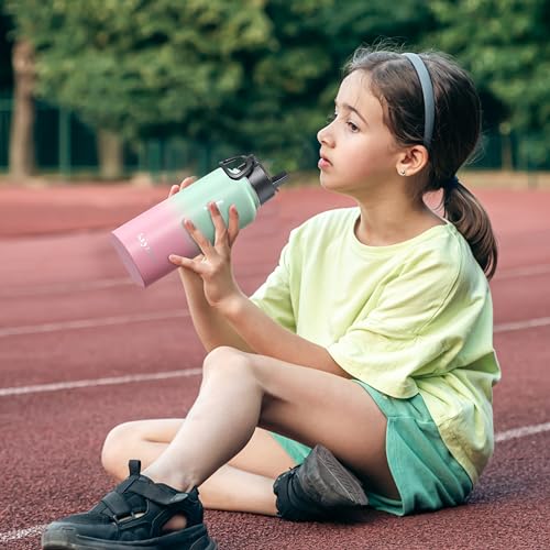 KRYMSO, 500ml Stainless Steel Water Bottle with Ai Stickers for Kids with Straw, Thermos, Insulated Cup, Water 500ml Cotton Candy)
