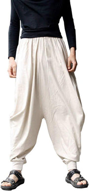 Men Hippie Harem Pants Baggy Linen Boho Yoga Casual Trouser - Beige