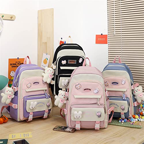 YGYCF Kawaii Backpack 5Pcs Set for Student with Cute Bear Accessories - School Bags for Teen Girls Back to School Supplies