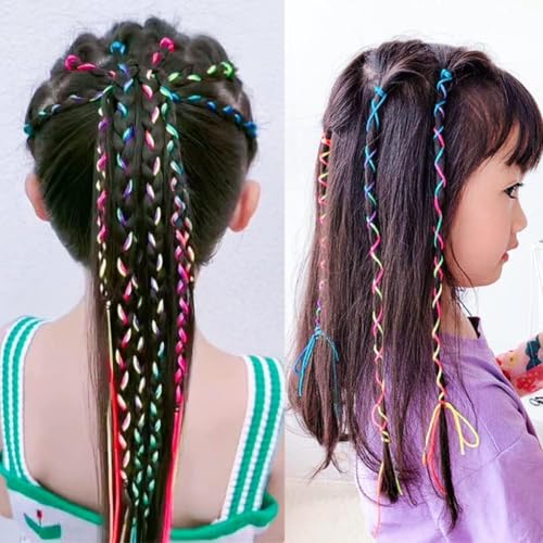 TERRIFI 116 Pcs Rainbow Hair Wraps for Braids & Dreadlocks, Elastic DIY Hair Accessories for African Girls, Colorful Gradient Ponytail Ties & Hair Extensions