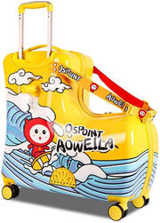Kids Luggage Traveling Ride-On Suitcase, Children's Unique Design Ride-On Luggage - Available in 20-Inch and 24-Inch Sizes (Suprised Duck Yellow, 24inch) - 20inch Yellow Surfing