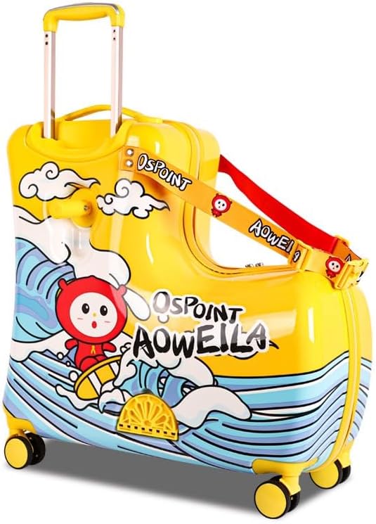 Kids Luggage Traveling Ride-On Suitcase, Children's Unique Design Ride-On Luggage - Available in 20-Inch and 24-Inch Sizes (Bee Duck Yellow, 20inch) - 20inch Yellow Surfing