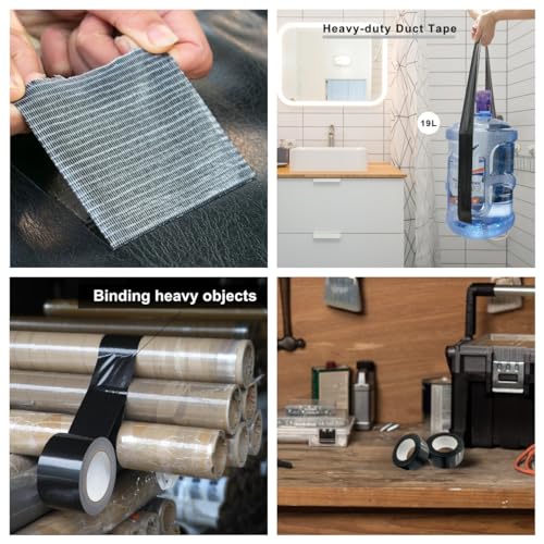 HULPPRE Black Heavy Duty Duct Tape, 2 in x 22 Yards, Strong Adhesive and Water-resistant, Tear by Hand,No residue,Bulk Value for Repairs,Industrial Tape for Indoor and Outdoor (Black duct tape)
