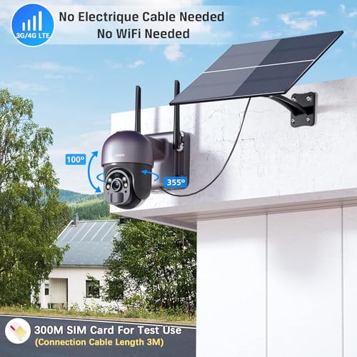 Xega 4G LTE Security Camera【20W Solar Panel 20,000mAh Battery】 with SIM Card - [24/7 Record] Solar Powered Security Camera Outdoor Wireless, 2K HD Color Night Vision CCTV, PIR Motion Detection, IP66