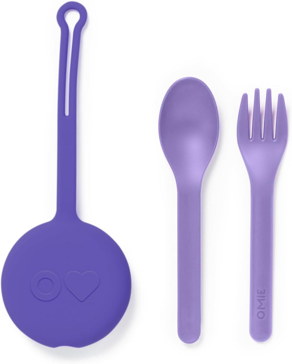 OmieBox Kids Utensils Set with Case - 2 Piece Plastic, Reusable Fork and Spoon Silverware with Pod for Kids (Lilac)