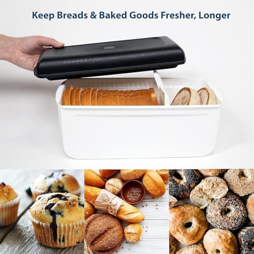 THE WHITE SHOP Bread Saver- Storage Container & Bread Box for Bread, Pastries, Bagels & More,Control Technology, Keeps Bread Fresher Longer