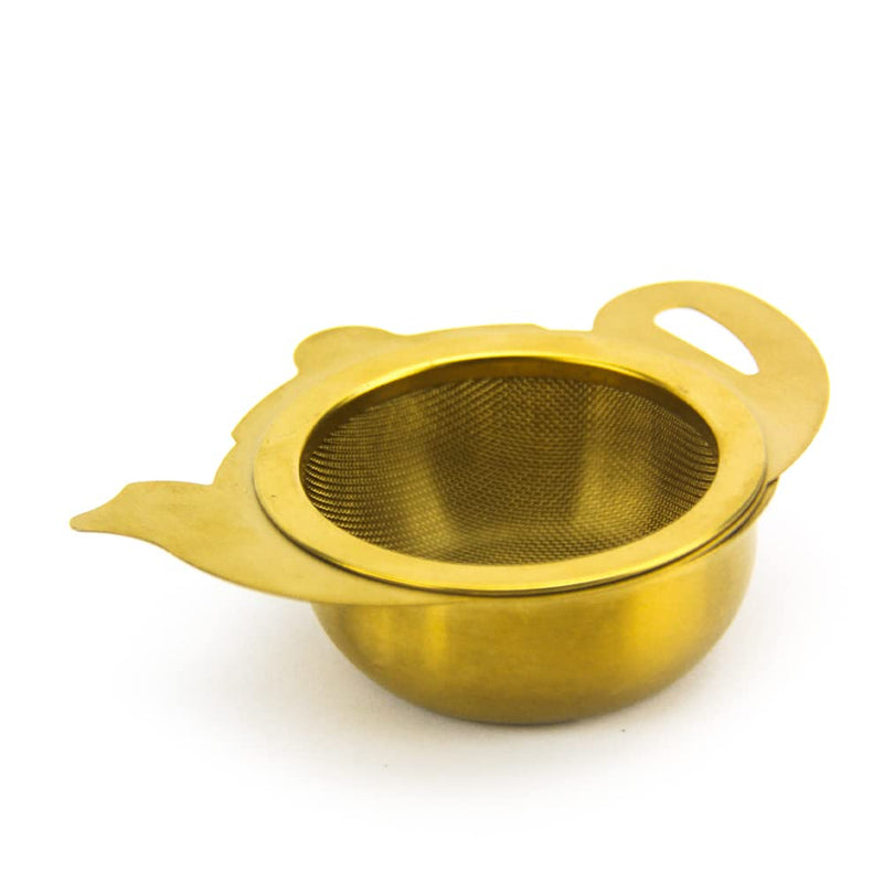 Tealand Durable Stainless Steel Fine Mesh Gold Infuser with Tray Perfect Size Suitable To Any Teapot Mugs Cups To Steep Green Black Herbal Oolong Loose Leaf Tea 10x7.3cm