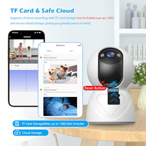 GUOANVISION Indoor Pan/Tilt Security Camera, 5G WiFi Home Cameras for Baby Monitor/Pet Camera, Auto-Focus and Zoom, Motion Detection, 2-Way Audio, Siren, Night Vision, Cloud & SD Card Storage