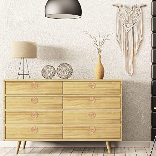 Wooden Drawer Knobs, Rattan Dresser Knobs Round Handmade Wicker Woven and Screws for Boho Furniture Knobs Cabinets Dresser Handles Hardware Pulls Cabinet Knobs (6 Knobs and 6 Screws)