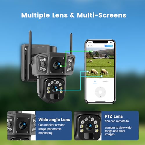 Solar Security Camera, 4K 8MP Outdoor Wireless WiFi Cameras, 360° PTZ, Night Vision PIR Human Detection, 2 Way Talk Home Surveillance Solar Camera