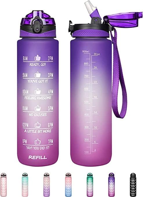 ECVV Motivational Large Water Bottle 1L Tritan Plastic Water Bottle With Time Markers, Leak Proof Water Bottle For Kids, School Water Bottles (MULTICOLOR)