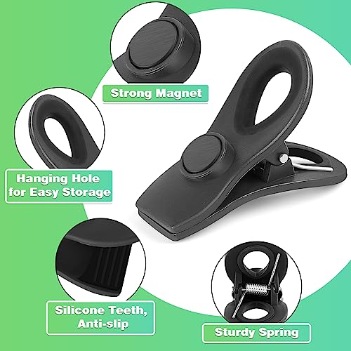 VNDUEEY 12 Pack Magnetic Chip Clips Bag Clips Food Bag Clips for Food Packages, Kitchen Clips with Magnet for Refrigerator, Plastic Bag Clips for Food Storage, Chips Bag and Snack Bag - Black