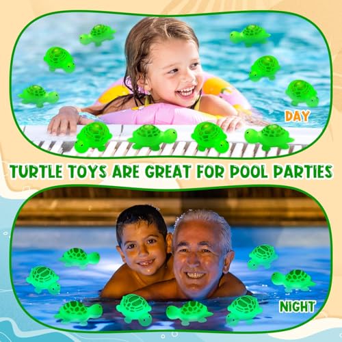 30 Pcs Turtle Rubber Bath Toys, Glow in The Dark for Beach Pool Shower Play, Baby Shower Swimming Bathtub Toys, Squeezable Squeaky Toys for Decoration, Green Turtle