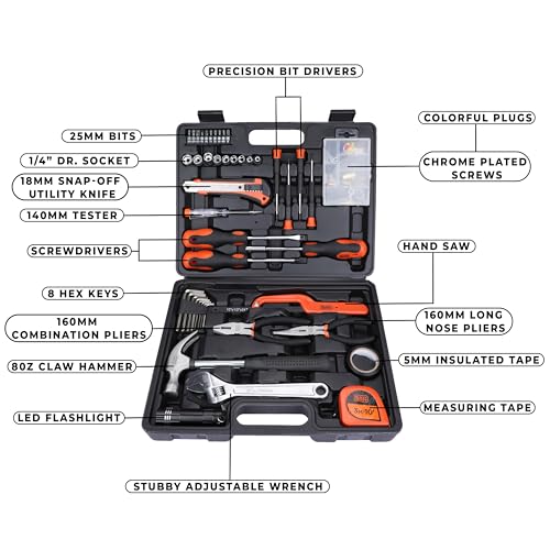 Black & Decker 126 Pieces Hand Tool Kit In Kitbox For Home Diy & Professional USe, Orange/Black - Bmt126C, 2 Years Warranty