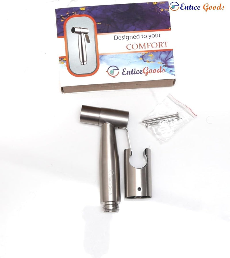 EnticeGoods | Handheld Bidet Sprayer Shattaf Cloth Diaper Toilet Sprayer Stainless Steel Brushed Bathroom Shower with wall bracket