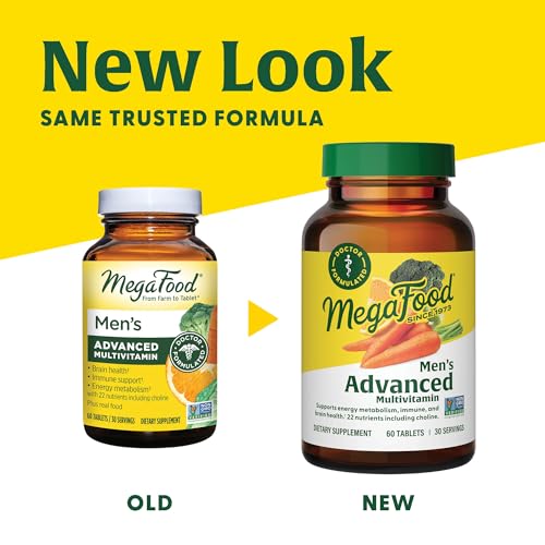 MegaFood Men's Multivitamin - With B vitamins for Cellular Energy Production & Choline to Support Cognitive Function - Non-GMO, Vegetarian & Made without Dairy and Soy - 60 Tabs (30 Servings)