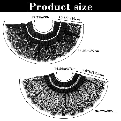 Neck Ruffle Collar, Fake Collar Black Lace Lolita Neck Ruffle Collar Cape, Detachable Elizabethan Style False Floral Layered Collar for Women Girls Evening Dress Accessory for Women Girls(2 Pcs)