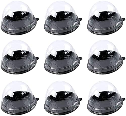 100 Pcs Transparent Round Cake Boxes Plastic Dome Bakery Container for Mooncake Cheese (Black Tray)
