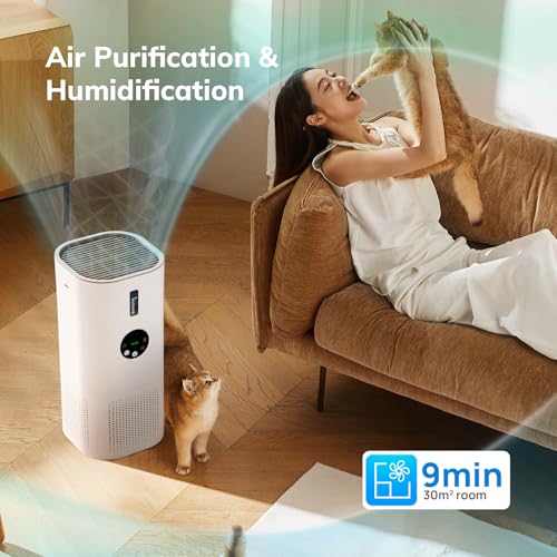Abirday Air Purifiers 3-Stage Smart Air Purifyer for Bedroom Home up to 50㎡, With Built-in Humidifier Function, Hepa Air Filter Cleaner Super Mute Efficient Filtering for Pets Smokers Office