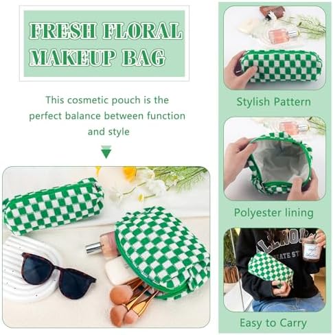 ZLFSRQ 3Pcs Checkered Makeup Bag for Women Large Cosmetic Bag Set Travel Toiletry Bag Makeup Pouch Bag for Purse Pink Zipper Storage Bag Organizer Cute Small Aesthetic Girls Car Essentials Bag