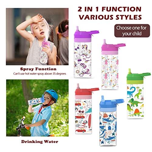 SUPERFA Kids Water Bottles with Spray Mist, BPA Free Kids Drinking Bottles with Spray, 420ml Spray Water Bottle for Kids School and Cooling, Green