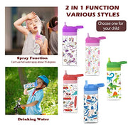 SUPERFA Kids Water Bottles with Spray Mist, BPA Free Kids Drinking Bottles with Spray, 420ml Spray Water Bottle for Kids School and Cooling, Green